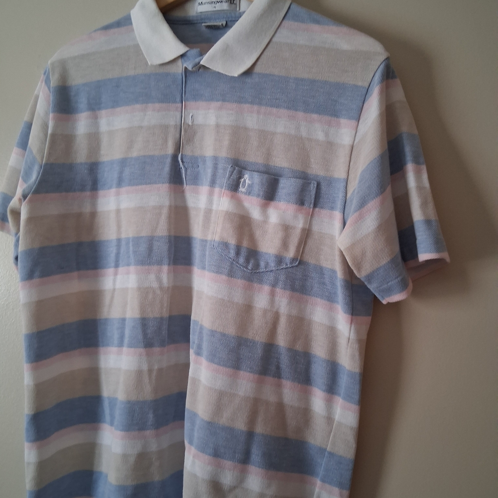 Original Penguin Striped Polo Shirt in Blue, White & Pink